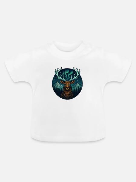 Nachtwald Hirsch mit Nordlicht-Geweih - Baby Bio-T-Shirt mit Rundhals - Weiß