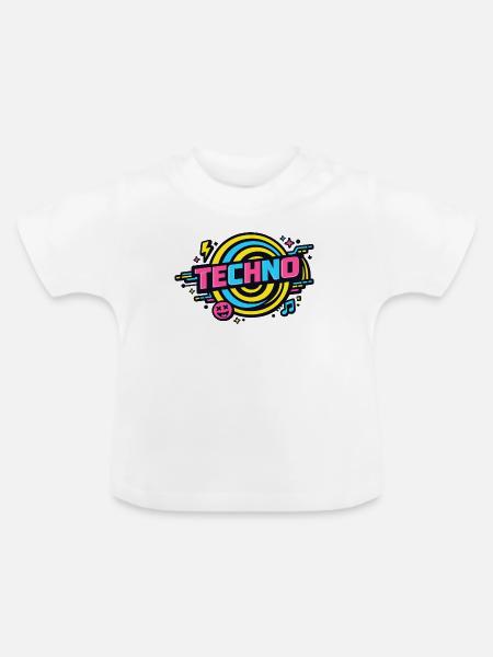 Techno Neon Retro Kreis - Baby Bio-T-Shirt mit Rundhals - Weiß