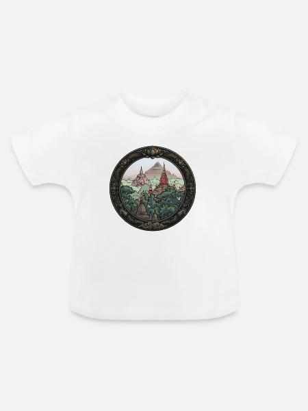 Dschungel Tempel Rundbild - Baby Bio-T-Shirt mit Rundhals - Weiß