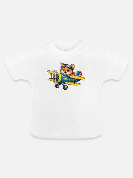 Fuchs Pilot Doppeldecker Flugzeug Cartoon   - Baby Bio-T-Shirt mit Rundhals - Weiß