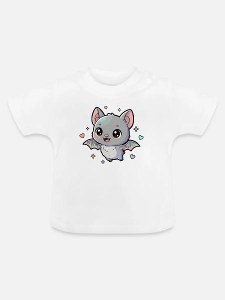 Kuschelfledermaus mit Pastellsternchen - Baby Bio-T-Shirt mit Rundhals - Weiß