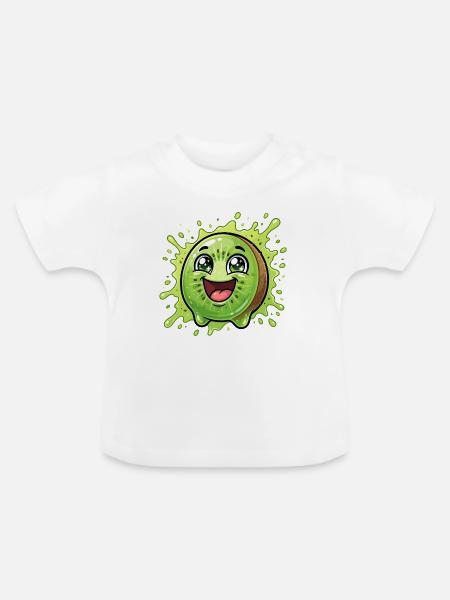Fröhlicher Kiwi-Splash Cartoon - Baby Bio-T-Shirt mit Rundhals - Weiß