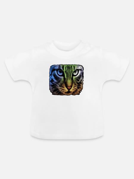 Regenbogenkatze Blick - Baby Bio-T-Shirt mit Rundhals - Weiß