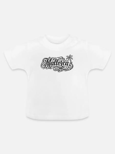 Mallorca Schrift Palmen - Baby Bio-T-Shirt mit Rundhals - Weiß