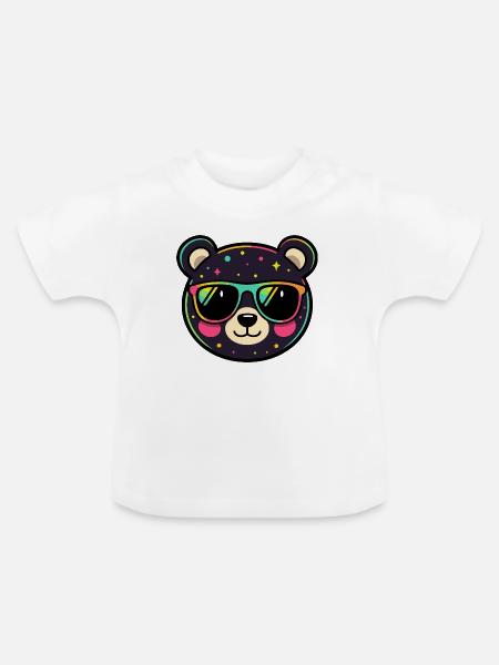 Polychromer Neon-Panda mit Brille - Baby Bio-T-Shirt mit Rundhals - Weiß