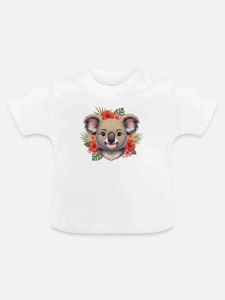 Koala mit Blütenkranz - Baby Bio-T-Shirt mit Rundhals - Weiß
