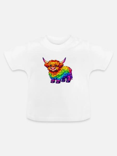 Lebendige Regenbogen-Highland-Kuh - Baby Bio-T-Shirt mit Rundhals - Weiß