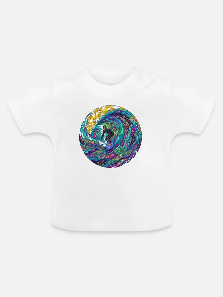 Psychedelische Surfwelle - Baby Bio-T-Shirt mit Rundhals - Weiß