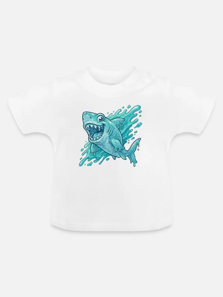Blauer Hai Splash Abenteuer - Baby Bio-T-Shirt mit Rundhals - Weiß