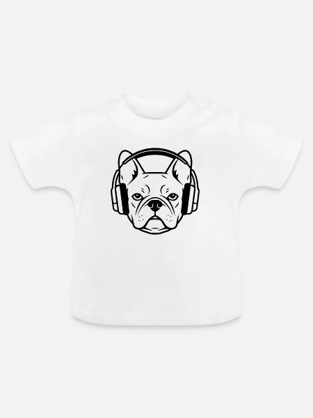 Frenchie Hund Kopfhörer Gamer - Baby Bio-T-Shirt mit Rundhals - Weiß