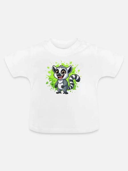 Lemur Neon Spritzer - Baby Bio-T-Shirt mit Rundhals - Weiß