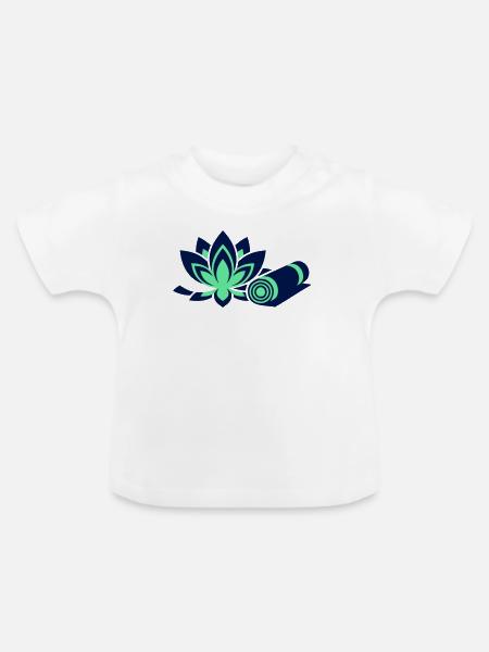 Yogamatte Lotusblume Kompakt - Baby Bio-T-Shirt mit Rundhals - Weiß