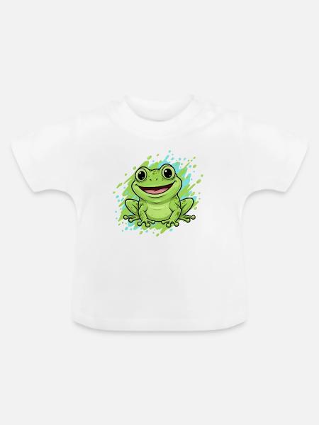 Fröhlicher Frosch Splash Cartoon - Baby Bio-T-Shirt mit Rundhals - Weiß