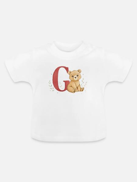 Aquarell Bär mit Buchstabe G - Baby Bio-T-Shirt mit Rundhals - Weiß