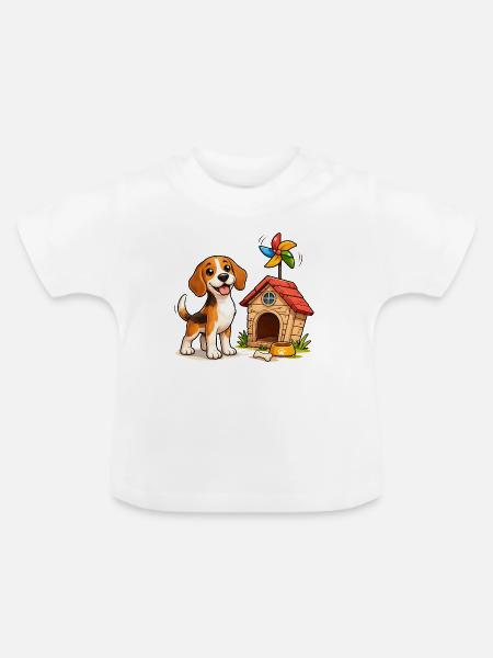 Beagle Hund Lustig Hundehaus Fun Design - Baby Bio-T-Shirt mit Rundhals - Weiß