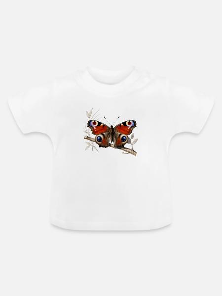 Pfauenschmetterling auf Ast - Baby Bio-T-Shirt mit Rundhals - Weiß