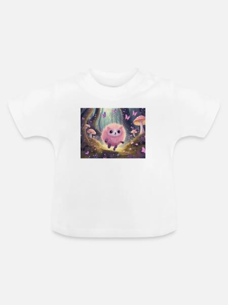 Fluffiges Waldkätzchen im Feenwald - Baby Bio-T-Shirt mit Rundhals - Weiß