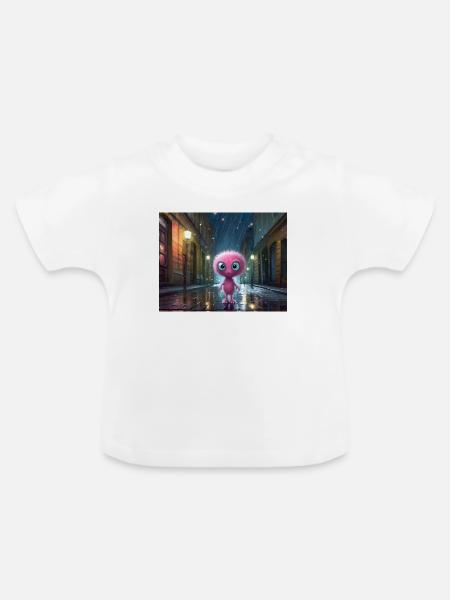 Pinkes Fluffwesen bei Regennacht - Baby Bio-T-Shirt mit Rundhals - Weiß