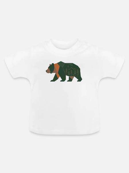 Geometrischer Waldbär Mondlicht - Baby Bio-T-Shirt mit Rundhals - Weiß
