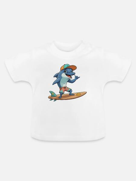 Surfer Delfin Strandlook - Baby Bio-T-Shirt mit Rundhals - Weiß