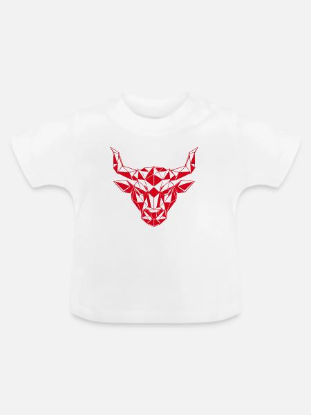 Roter Low-Poly Stierkopf - Baby Bio-T-Shirt mit Rundhals - Weiß