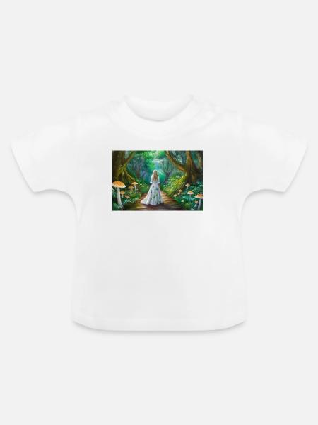 Mädchen im Märchenwald mit Pilzen - Baby Bio-T-Shirt mit Rundhals - Weiß