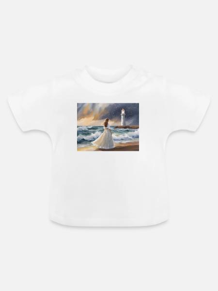 Die Frau und der Leuchtturm - Baby Bio-T-Shirt mit Rundhals - Weiß