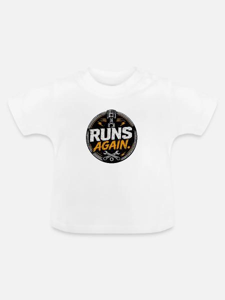 Runs Again Engine Revival-Abzeichen - Baby Bio-T-Shirt mit Rundhals - Weiß