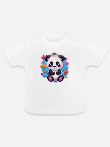 Regenbogenherz-Panda - Baby Bio-T-Shirt mit Rundhals - Weiß