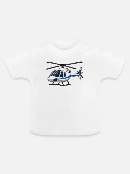 Helikopter Blau Weiß Illustration - Baby Bio-T-Shirt mit Rundhals - Weiß