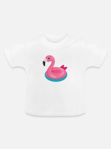 Flamingo-Schwimmschwimmer - Baby Bio-T-Shirt mit Rundhals - Weiß
