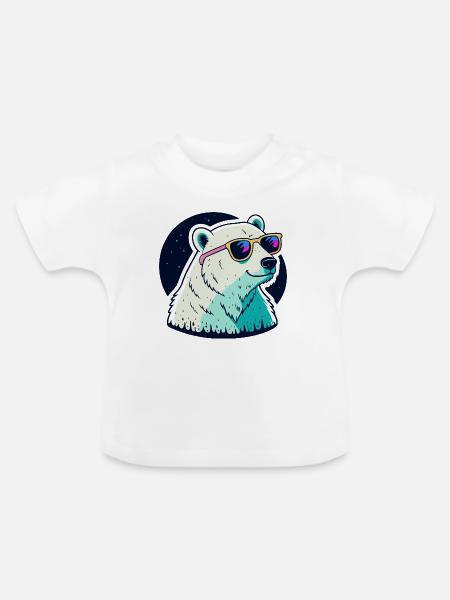Neon-Eisbären-Sonnenbrille - Baby Bio-T-Shirt mit Rundhals - Weiß