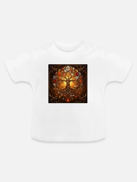 Lumineszierender Lebensbaum - Baby Bio-T-Shirt mit Rundhals - Weiß