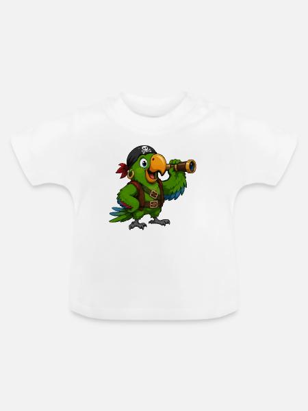Piratenvogel mit Spektiv - Baby Bio-T-Shirt mit Rundhals - Weiß