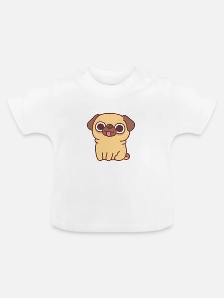 Niedlicher sitzender Reh-Mops - Baby Bio-T-Shirt mit Rundhals - Weiß
