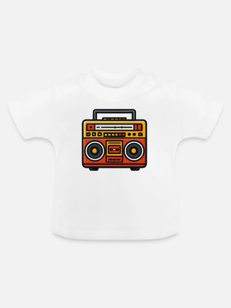 Retro-Boombox-Pop-Art - Baby Bio-T-Shirt mit Rundhals - Weiß