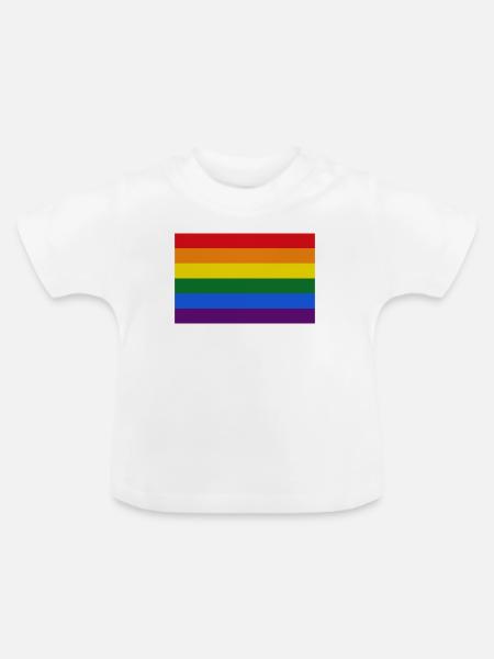 Schwule Regenbogenflagge - Baby Bio-T-Shirt mit Rundhals - Weiß