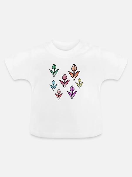 Blumen - Baby Bio-T-Shirt mit Rundhals - Weiß