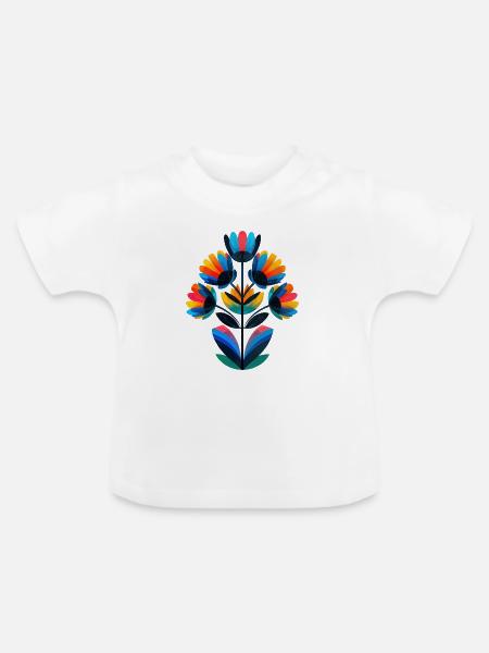 Lebendige Regenbogenblume - Baby Bio-T-Shirt mit Rundhals - Weiß
