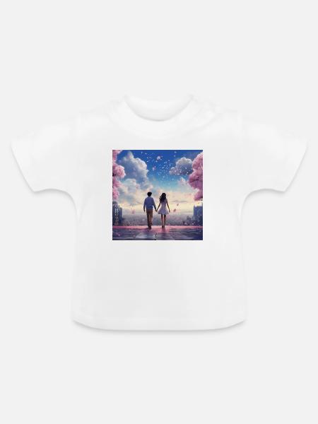 Herzklang im Kirschblütenlicht - Baby Bio-T-Shirt mit Rundhals - Weiß