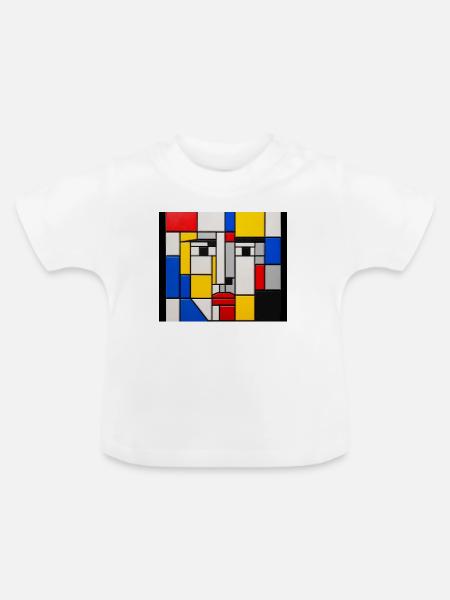 Mondrian-Gesichtsmosaik - Baby Bio-T-Shirt mit Rundhals - Weiß