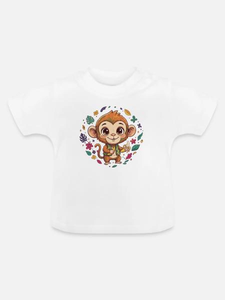 Tropischer Affe mit Banane - Baby Bio-T-Shirt mit Rundhals - Weiß