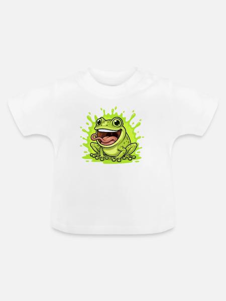 Lime Frosch Splash Cartoon - Baby Bio-T-Shirt mit Rundhals - Weiß