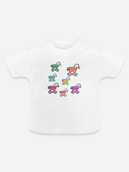 Pferde - Baby Bio-T-Shirt mit Rundhals - Weiß