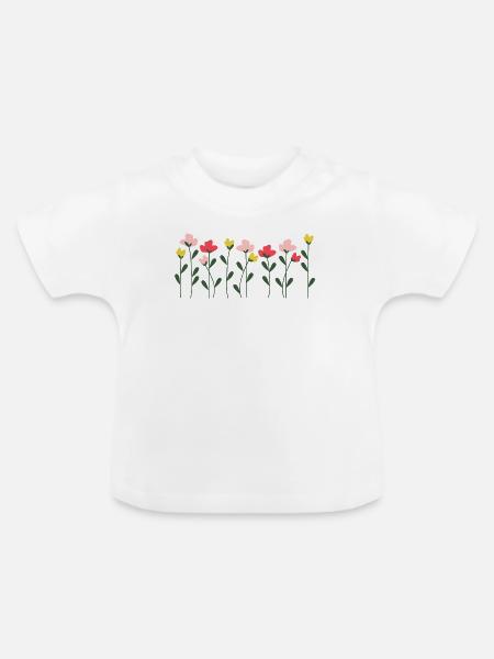 Herzblumen auf minimalem Schwarz - Baby Bio-T-Shirt mit Rundhals - Weiß