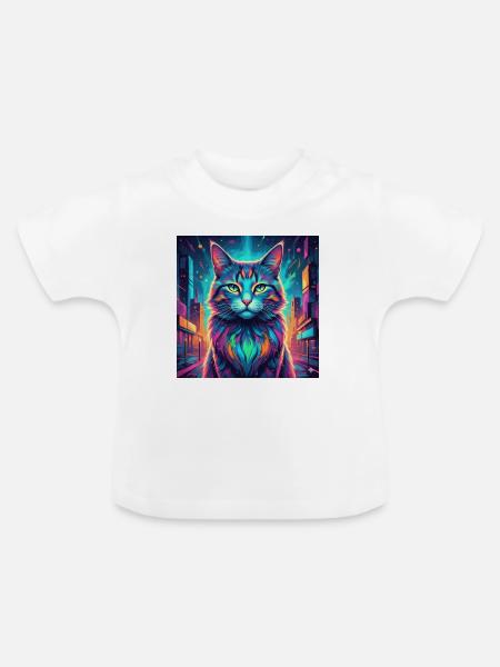 Neonkatze - Baby Bio-T-Shirt mit Rundhals - Weiß