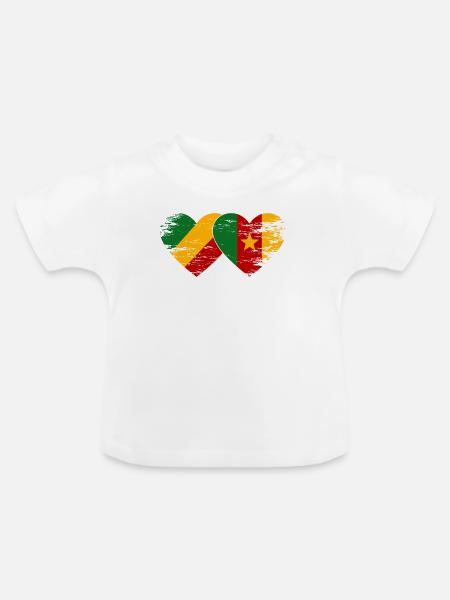 Kongo_Kamerun_Flagge_Herz_used - Baby Bio-T-Shirt mit Rundhals - Weiß