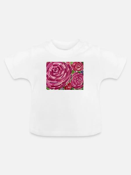 Rosenaquarell - Baby Bio-T-Shirt mit Rundhals - Weiß