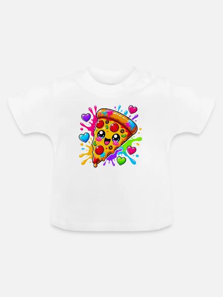Niedliches Pizzastück - Baby Bio-T-Shirt mit Rundhals - Weiß