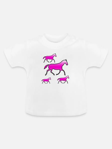 Pferde - Baby Bio-T-Shirt mit Rundhals - Weiß